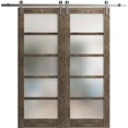 thumbnail image 1 of Sturdy Double Barn Door 48 x 80 inches | Quadro 4002 Cognac Oak with Frosted Glass | 13FT Rail Hangers Heavy Set | Solid Panel Interior Doors, 1 of 5