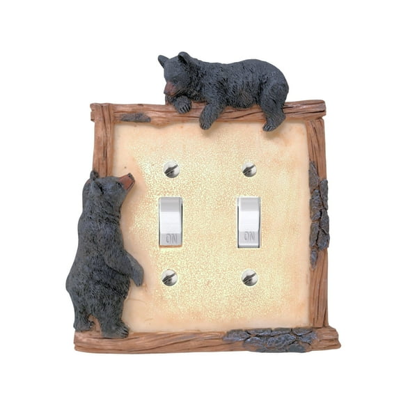 Black Bear on Logs Double Toggle Switch Cover Wall Plate for Cabin Lodge Style Home Decor | Ideal for Nature and Wildlife Lover