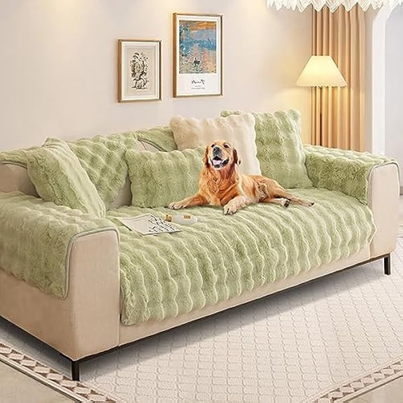 Eryueer Thick Rabbit Plush Faux Fur Throw Pillow Cover Fluffy Soft Decorative Square Pillow Covers Plush Case Faux Fur Cushion Covers For Livingroom Sofa Bedroom(Green, 30 * 50cm Pillowcase)