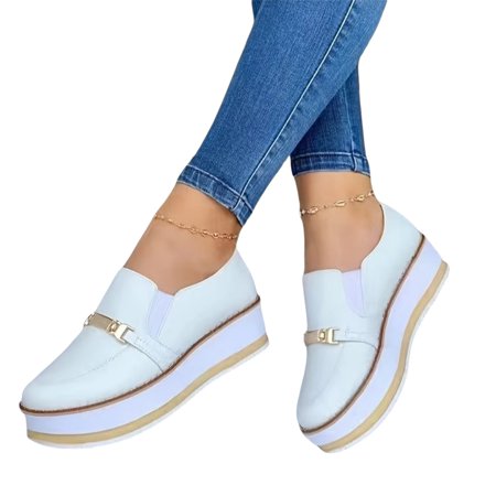 

Women Platform Shoes Elegant Soft Contrast Color Non-slip Slip-on Shoes Casual Heels