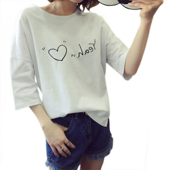 2021 New Print Letter Heart Women T Shirt Halajuku Casual Funny Short Sleeve O Neck T- shirt Unisex Lady Girl Top Tees Hipster