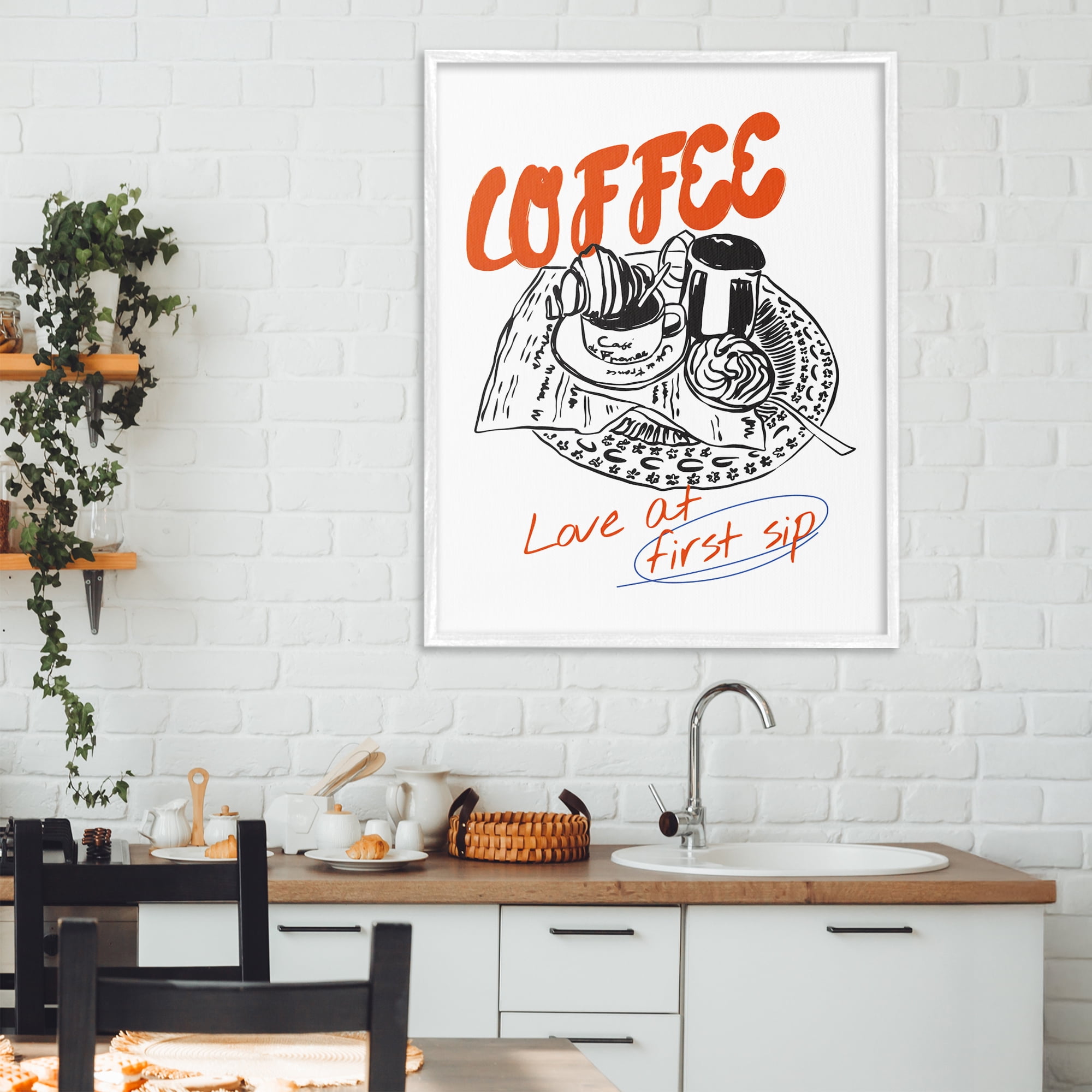 Stupell Industries Coffee Love At First Sip White Framed Giclee Art, design by The Prints Vibe