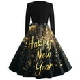 thumbnail image 3 of Women's 2025 New Year's Eve Dress Long Sleeve, Fireworks Print, Elegant A-Line Party Gown with Bow Belt, 3 of 3