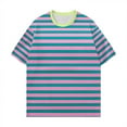 thumbnail image 5 of Women Home Casual Striped Pattern Round Neck Short Sleeved Pullover Color Block T Shirt Top, 5 of 5