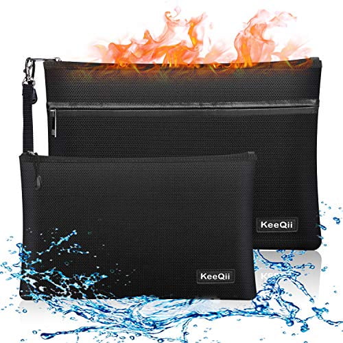 KeeQii Fireproof Money Bag,Two Pockets Waterproof and Fireproof Document Bags 2 