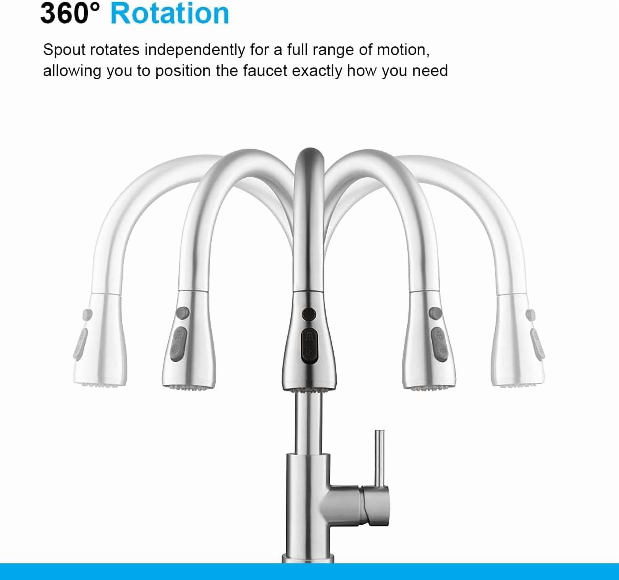 Kitchen Faucets with Pull Down Sprayer (3 Modes), Brushed Nickel Kitchen Faucet Single Hole, Single Handle Kitchen Sink Faucet, High Arc 304 SUS Stainless Steel Faucet for Kitchen, Bar, RV