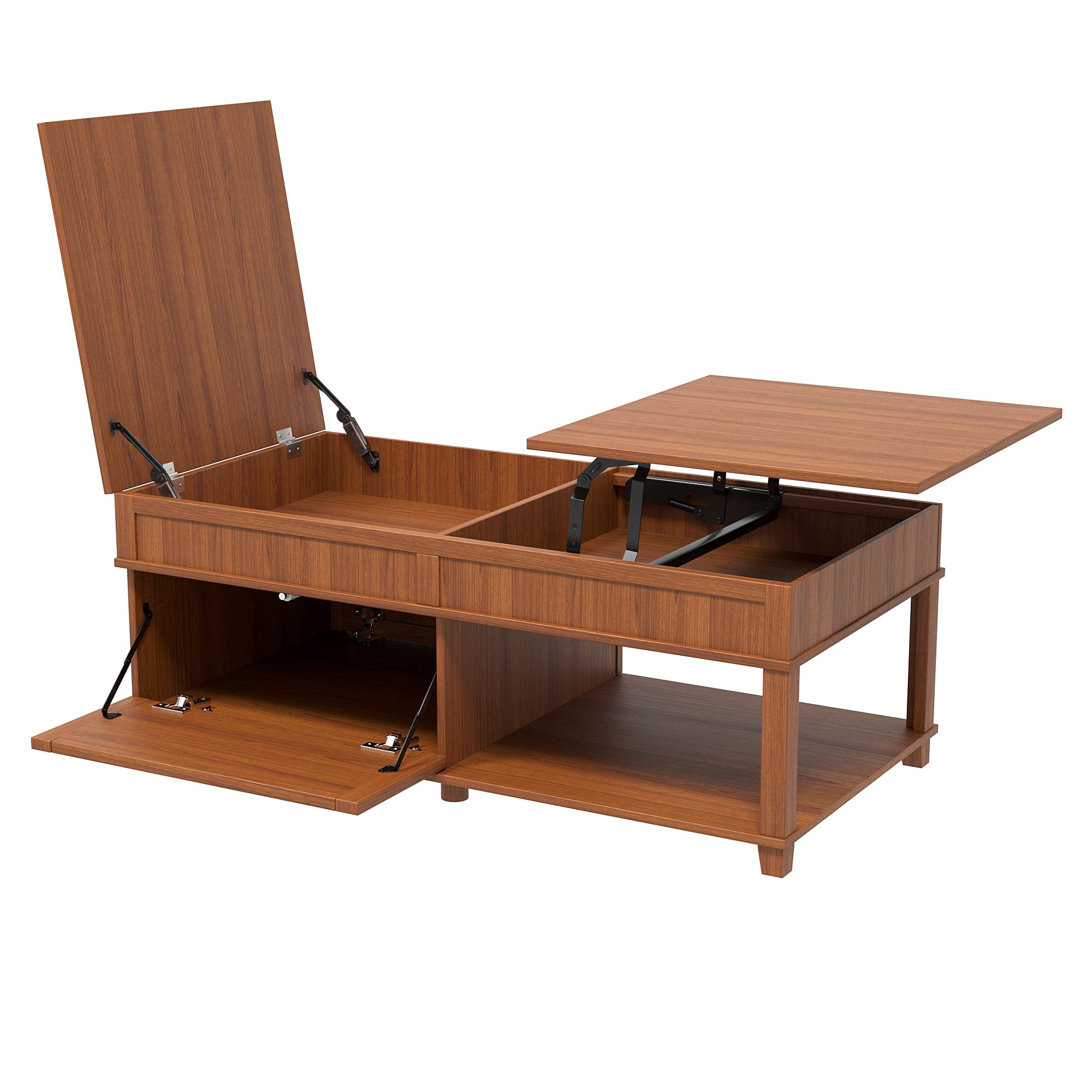 Homy Casa 46.9 in Dual Lift Top Coffee Table with Hidden Storage for Living Room Walnut Brown