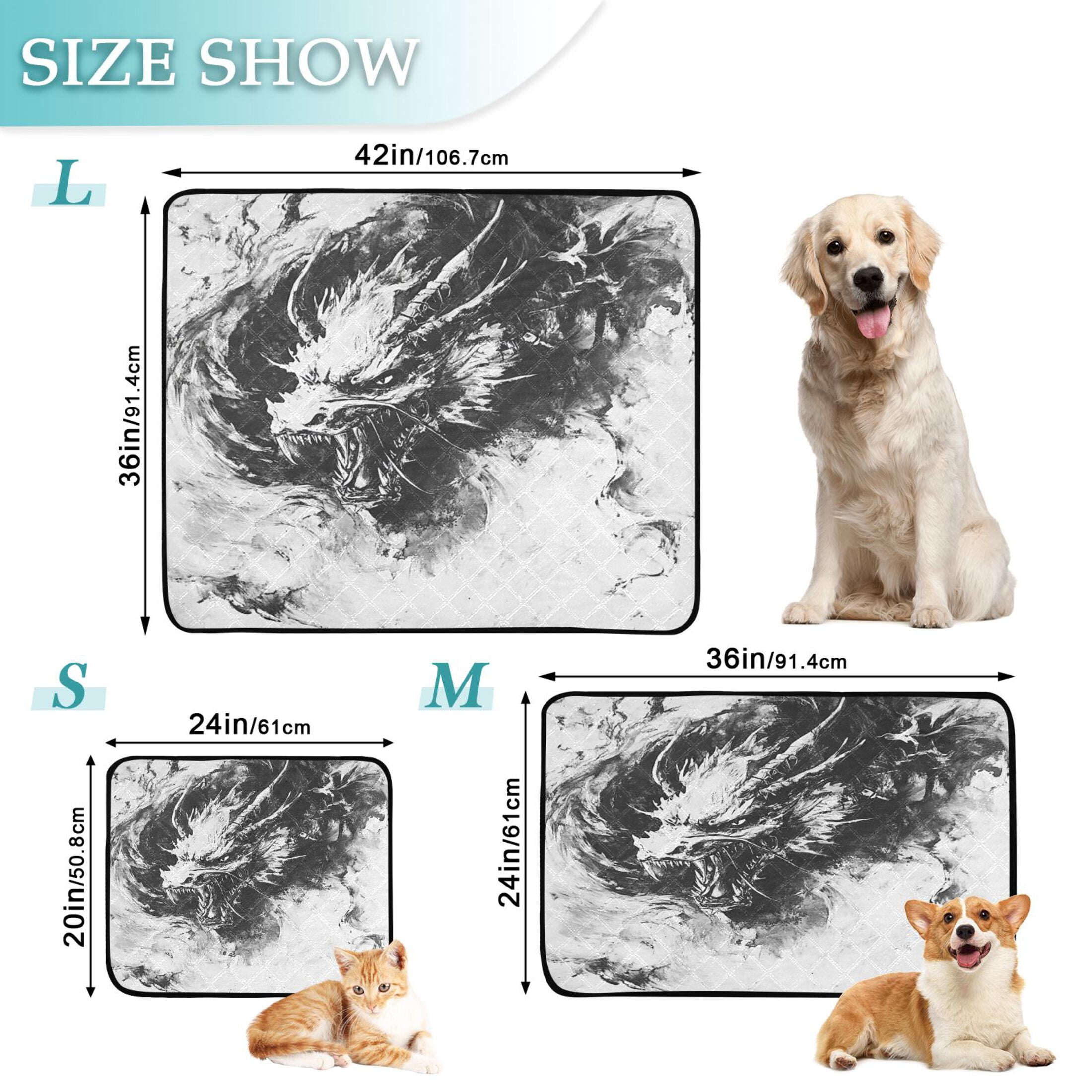 Qxltty Black Dragons Cat litter Pads Pet Set of 3 Diaper Mats Center Anti-leakage Layer Absorbent Soft and Comfortable