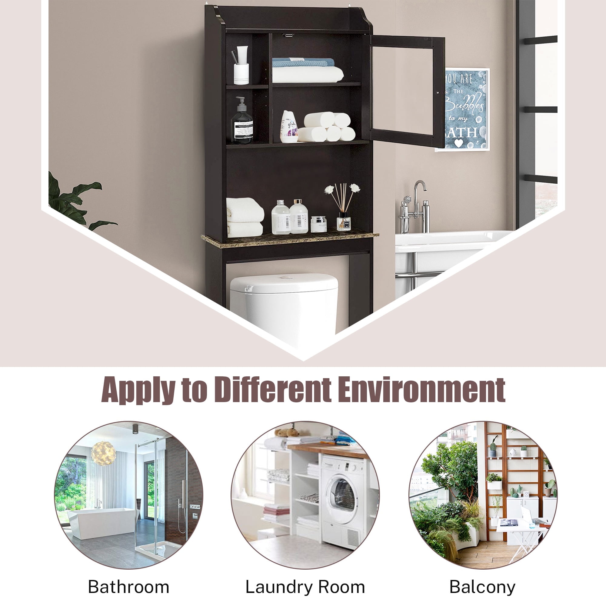 PAPROOS Over the Toilet Storage Cabinet, Bathroom Space Saver Organizer above Toilet with Adjustable Shelf and Door, Espresso