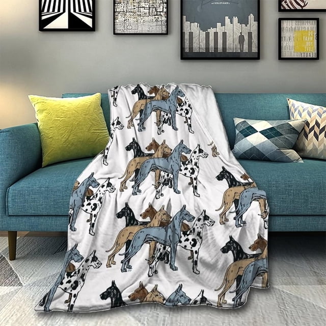 Funny Blanket and Throws for Couch Chair Sofa, Soft and Lightweight Winter Flannel Microfiber Throws for Chair Couch Bed, Great Dane Colors Upgraded Blankets, 50x60 Inches