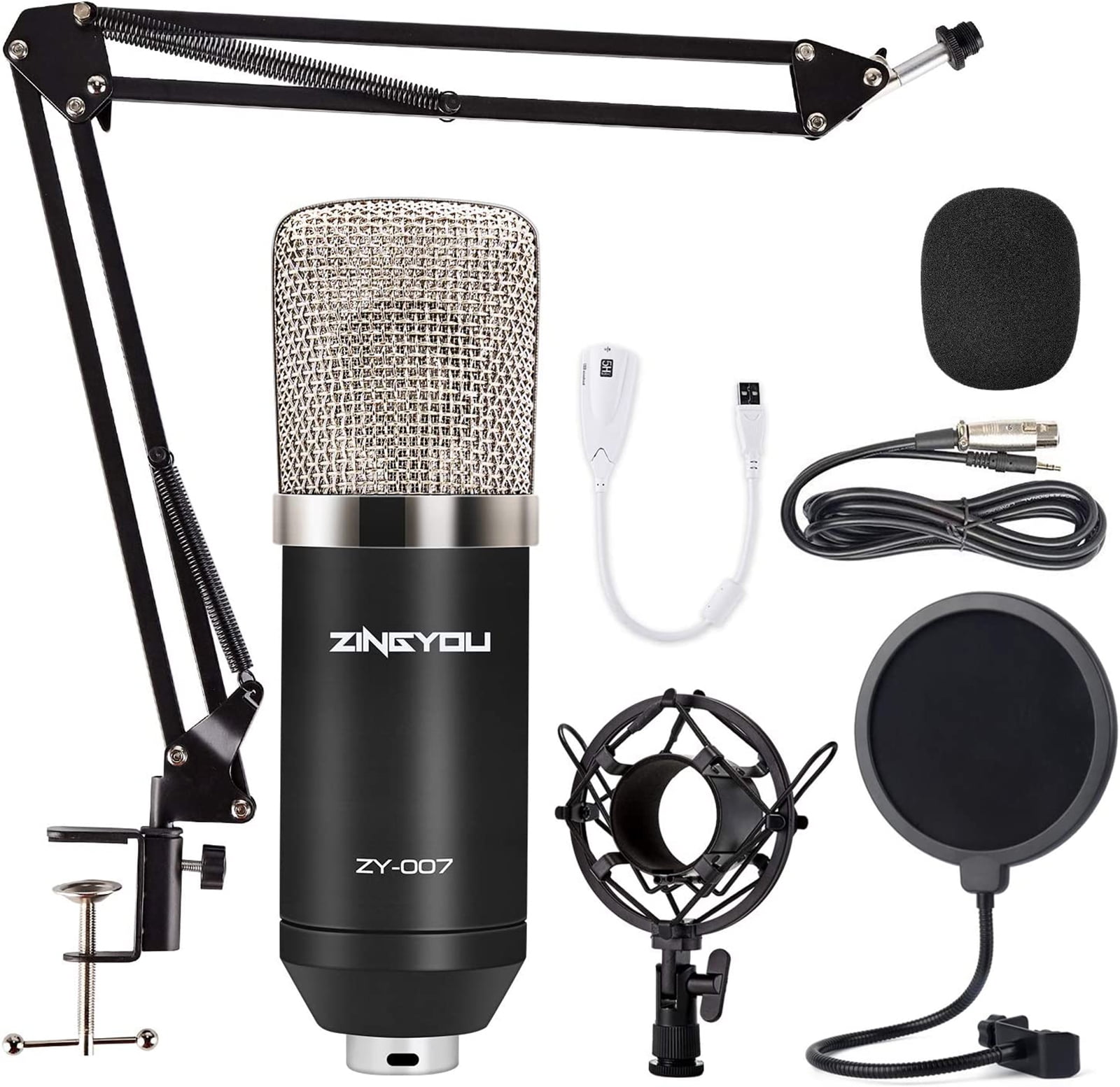 ZINGYOU ZY-007 Condenser Microphone Computer Recording for Streaming Cardioid Microphone Include Adjustable Arm Stand, Shock Mount and Pop Filter Silver - Walmart.com