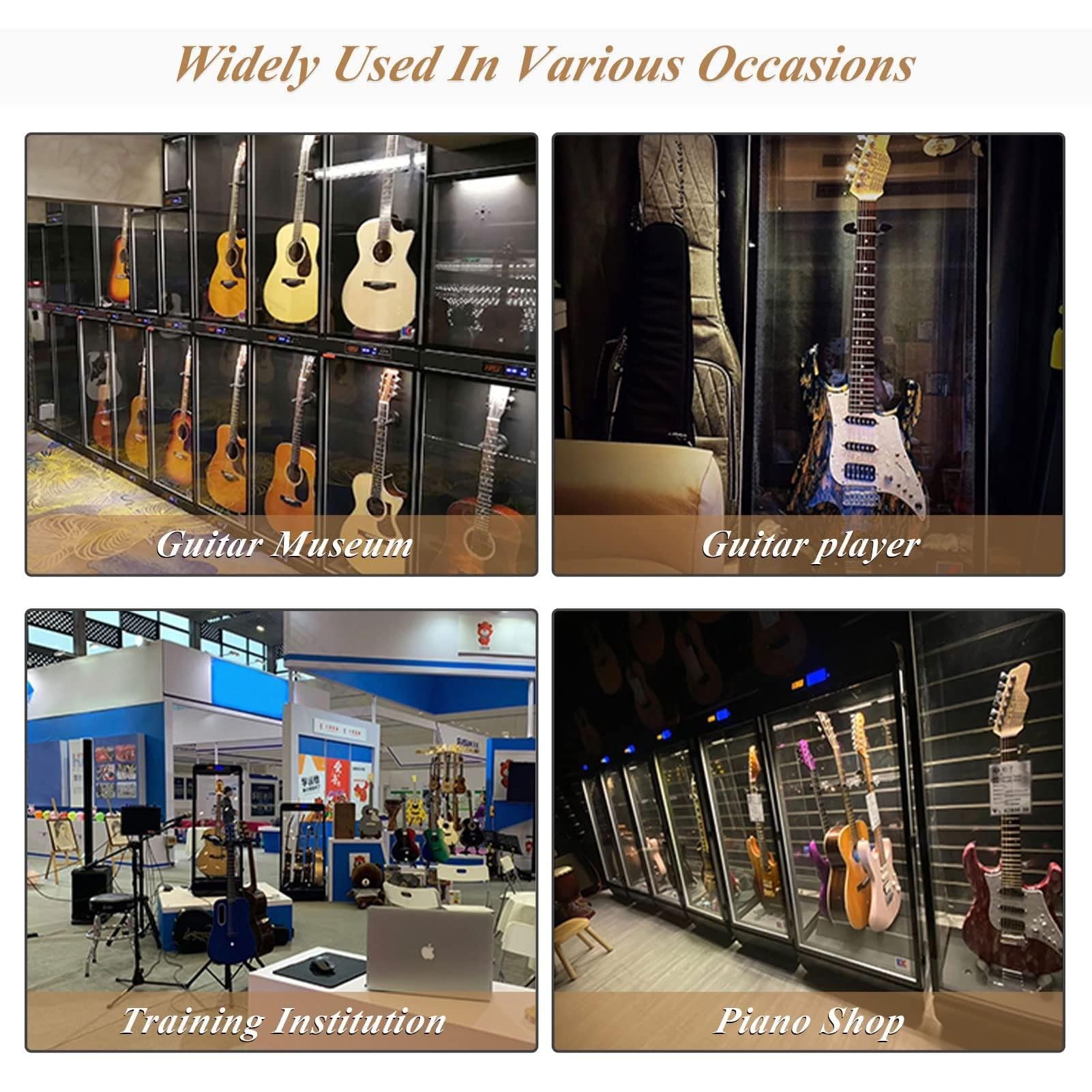 Chehery Guitar Display Case for Electric & Acoustic Guitars - Humidity Control Cabinet with Hygrometer & Humidifier | Glass Door Showcase for Collectible & Vintage Guitars | 45-60% RH Stability