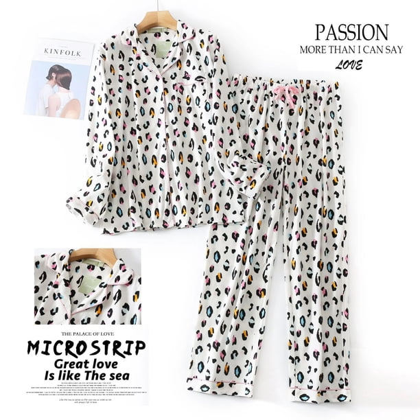 Conjunto de Pijama de franela de punto para mujer, pantalones largos de manga larga, ropa de dormir cálida para Otoño e Invierno