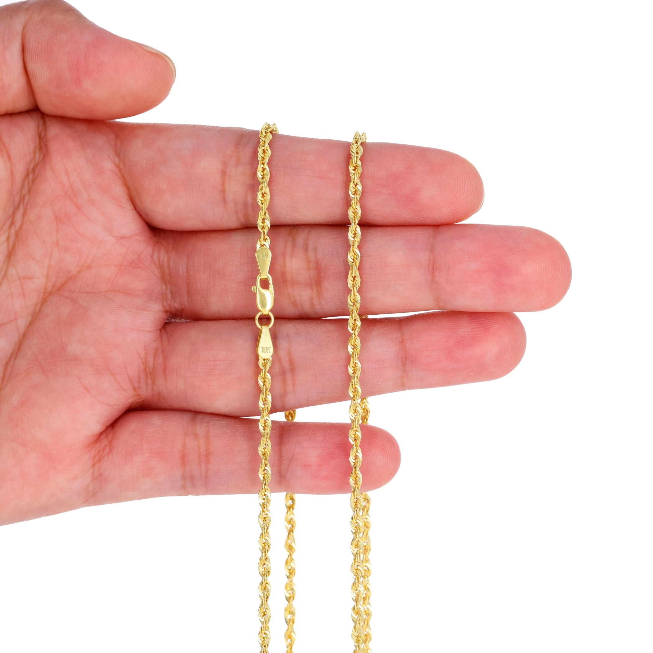 Nuragold 10k Real Yellow Gold 2.5mm Rope Chain Diamond Cut
