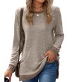 thumbnail image 4 of Tunic Tops to Wear with Leggings Long Sleeve Crew Neck T Shirts Casual Loose Fit Khaki M, 4 of 6