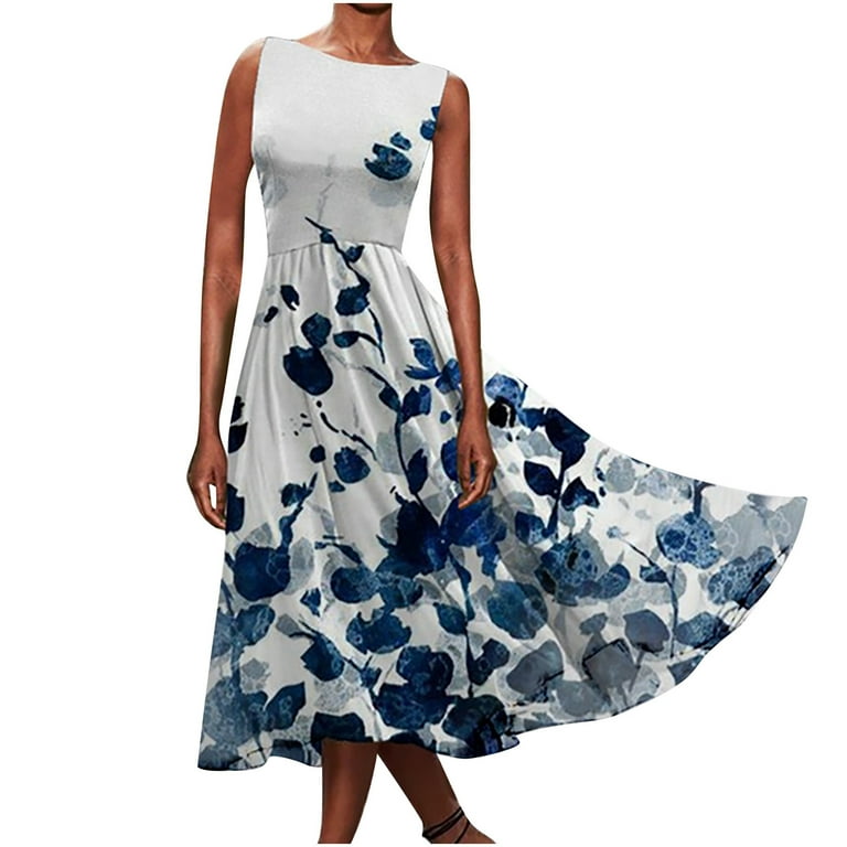 Calvin klein printed sleeveless swing dress cheap
