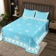 Blue Christmas Quilt Set Kids Xmas Tree And Snowflake Bedspread Set