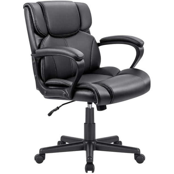 Walnew Mid Back Office Chair Computer, Black Leather Desk Chair