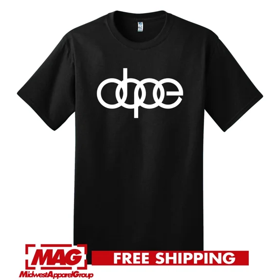 Reprint Rare AUDI DOPE LOGO BLACK T-SHIRT Automotive Shirt Tee Racing Car Rings Auto R Motor