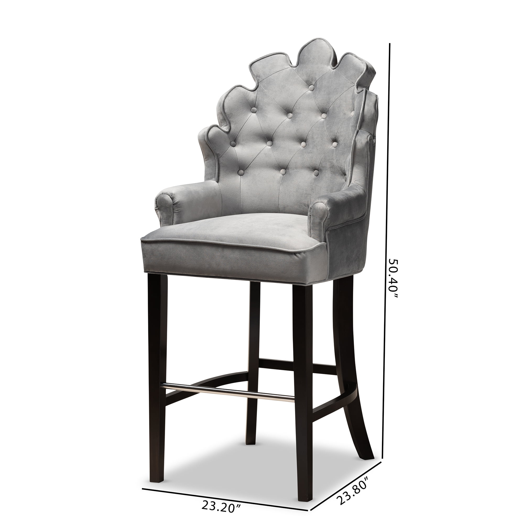 Baxton Studio Chloe Modern and Contemporary Dark Grey Velvet Upholstered and Dark Brown Finished Wood 2-Piece Bar Stool Set