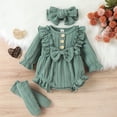 thumbnail image 4 of Aayomet Baby Bodysuit Girl Baby Girl Cotton Ruffles Long Sleeve Pink Crew Neck Bow Rompers Bodysuit Onesie,Green 0-3 Months, 4 of 5