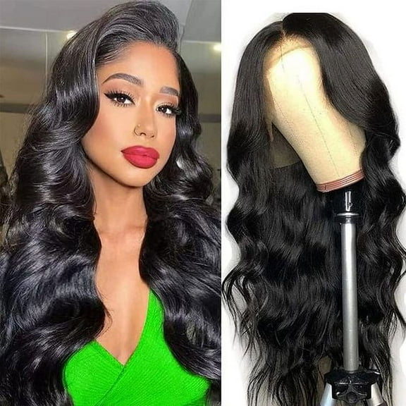 Afrodiva Human Hair Wigs for Black Women Body Wave Lace Front Wigs Human Hair Pre Plucked 150% Density Natural Black 20inch