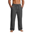 thumbnail image 2 of Mifsaly Cotton Linen Pants for Men Wide Leg Summer Casual Trousers Elastic Waist Drawstring Lightweight Breathable Beach Pant with 4 Pockets M, 2 of 9