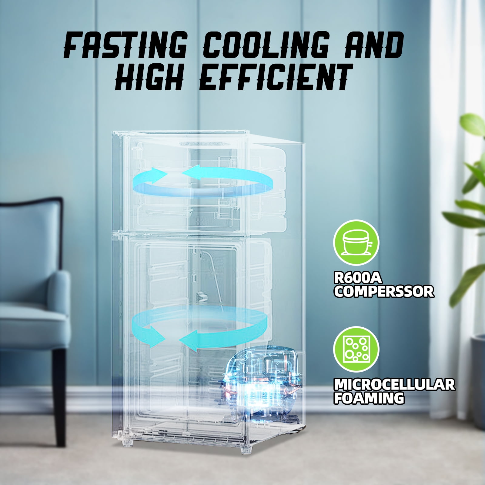 TACOOL Mini Refrigerator with Top Freezer 43 Liter Dual Door Small Refrigerator with 7-Level Adjustable Thermostat for Office, Silver