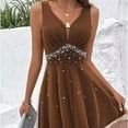 thumbnail image 5 of Blmnix Waisted Valentine Dresses for Women Ball Gown Sparkly Under Dresses Sleeveless V-Neck Brown Wedding Guest Dress,L, 5 of 9