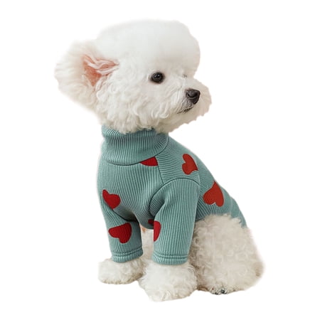 PrimeGo Red Heart Dog Shirt Love Heart Prints Pet Turtleneck Pullover Valentine s Day Cute Pet Clothes Festive Costume for Wedding Anniversary