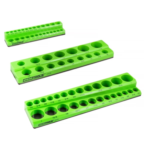 OEMTools 3 Piece Magnetic Socket Tray Set- SAE-Green