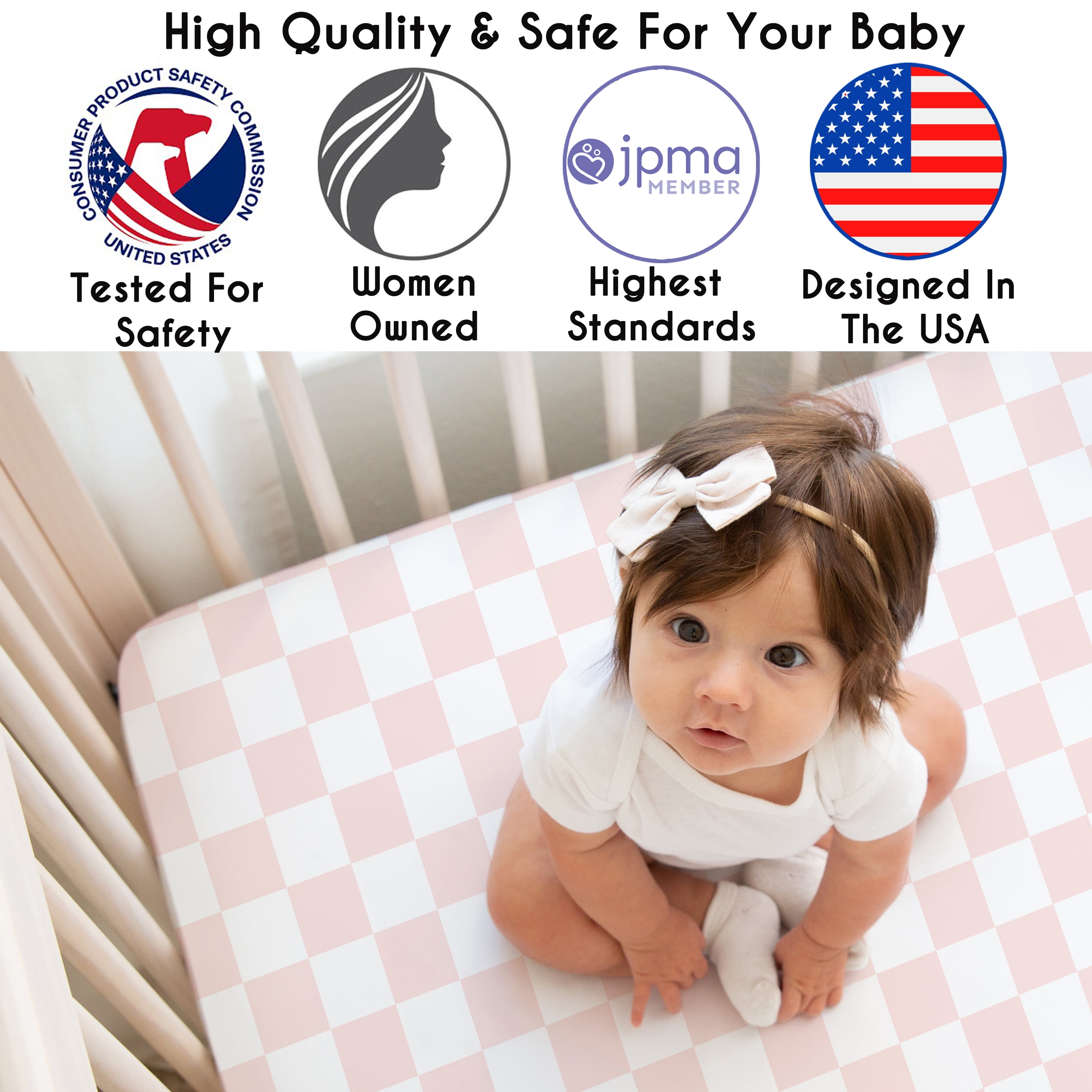 Sweet Jojo Designs Gingham Checkered Plaid Pink and White Girl Fitted Crib Sheet