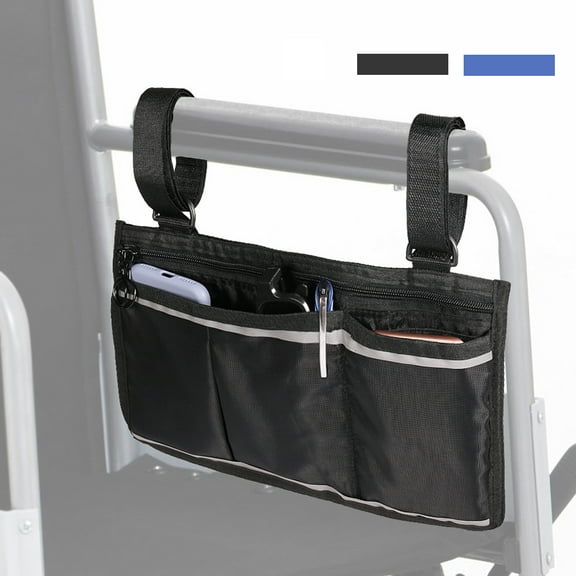 GHOJET Wheelchair Side Bag Organizer Storage Pouch Walker Accessories Arm Bag for Wheelchair Armrest Scooters Rollators Rolling Walker Transport Chairs Stroller
