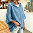 thumbnail image 4 of Hoodies for Women Drawstring 3/4 Sleeve Denim Loose Hooded Sports Sweatshirt,Blue,S, 4 of 6
