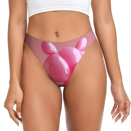Qokaie Pink Balloon Puppy Art Printed Women s Cotton Thong Underwear  Sexy Breathable Panties G-string-XX-Large
