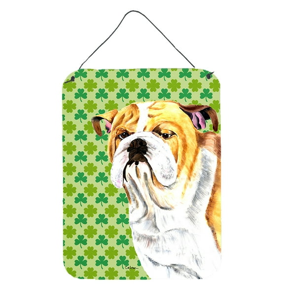Bulldog English St. Patrick's Day Shamrock Portrait Wall or Door Hanging Prints