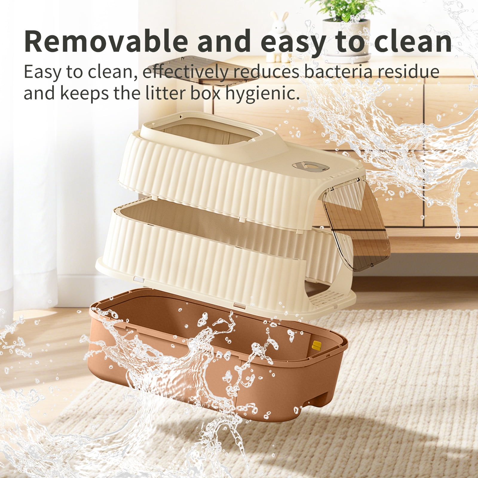 Cat Litter Box with Drawer, Enclosed Litter Tray for Cat, Rabbit, Anti Urine Leakage Easy to Clean (Orange)