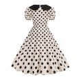 thumbnail image 3 of Karymi Sundress Retro Polka Dot Swing Midi Dress, Peter Pan Collar Bow Puff Short Sleeve Back Zipper Vintage Hepburn Party Sundress Maxi Dresses for Women, 3 of 8