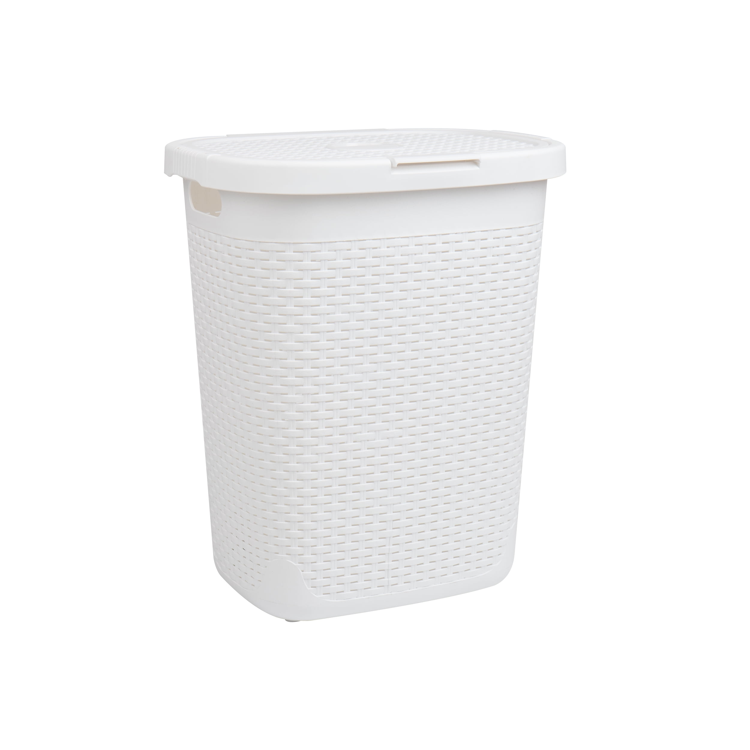 Mind Reader 50L Slim Laundry Hamper, Clothes Basket, Lid, Plastic, 17.65"L x 13.75"W x 21"H, White