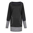 thumbnail image 4 of CEHVOM Women Casual Loose Round Neck Solid Color Patchwork Long Sleeve Pockets Mini Dress, 4 of 8