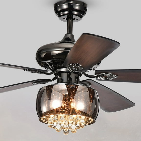 Nettle 3-Light Shaded Glass and Crystal 5-Blade 52-Inch Pear Black Ceiling Fan