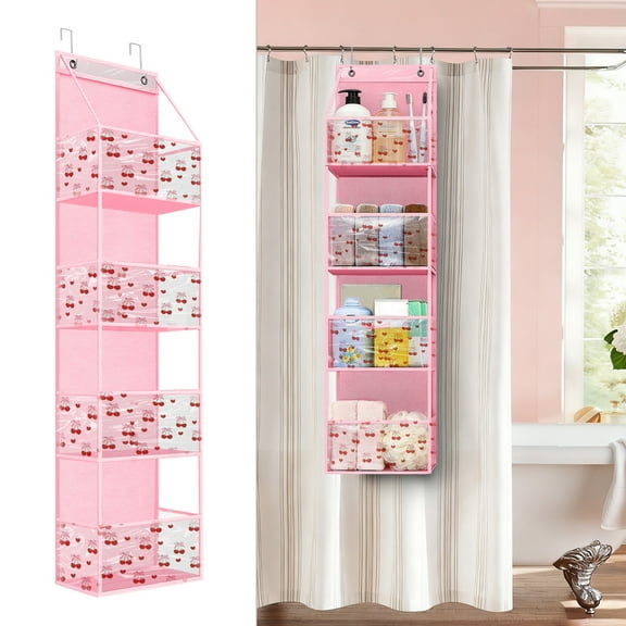TSV Over The Door Organizer with 4 Large Pockets, Hanging Storage Organizer for Closet Bathroom Bedroom Dorm Pantry, Pink