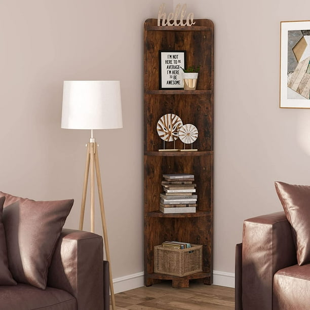 Tribesigns 63inch Corner Shelf, 5 Tier Wood Wall Corner Bookshelf Stand
