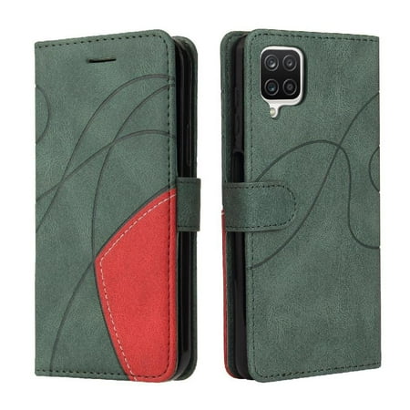 

Case for Samsung Galaxy A12 PU Leather Flip Folio Case Kickstand Protective Two-color Stitching With Card Slot Stand