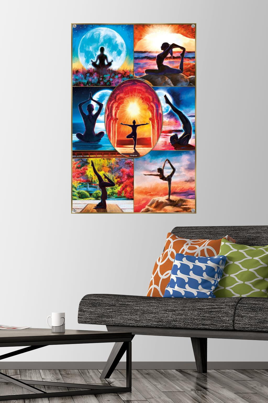 PD Moreno - Fine Art - Yoga Collage Wall Poster with Pushpins, 22.375" x 34"