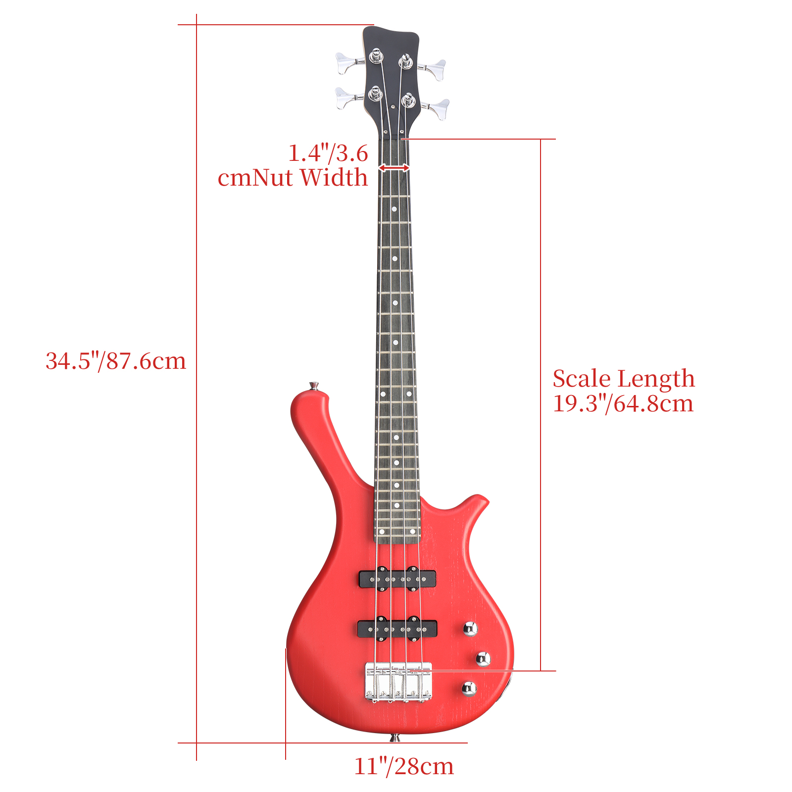 Ktaxon 36in Electric Bass Guitar with 2*10W AMP, SS Pickups, Bag, Strap, Cable, Red
