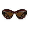 thumbnail image 3 of Womens Thick Plastic Cat Eye Double Metal Rim Mod Retro Fashion Sunglasses All Brown, 3 of 8