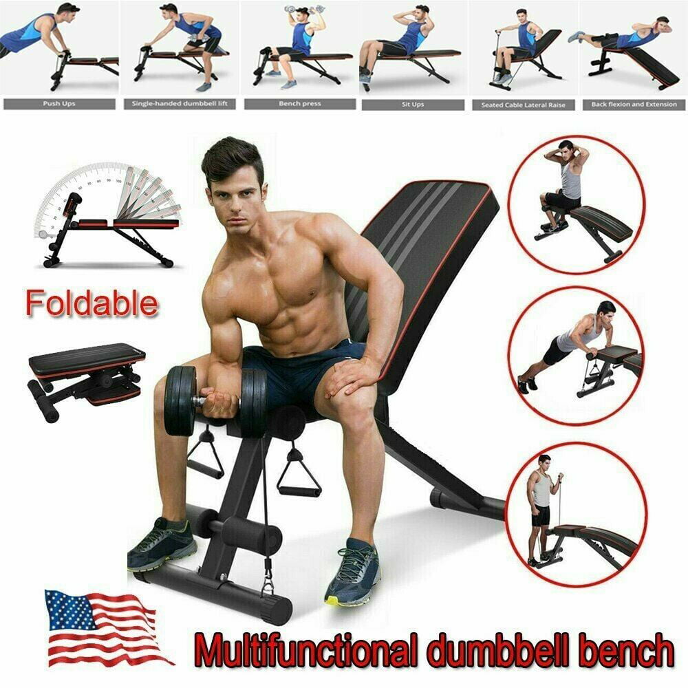 Foldable Dumbbell Bench Press Weight Training Fitness Adjustable Workout Gym