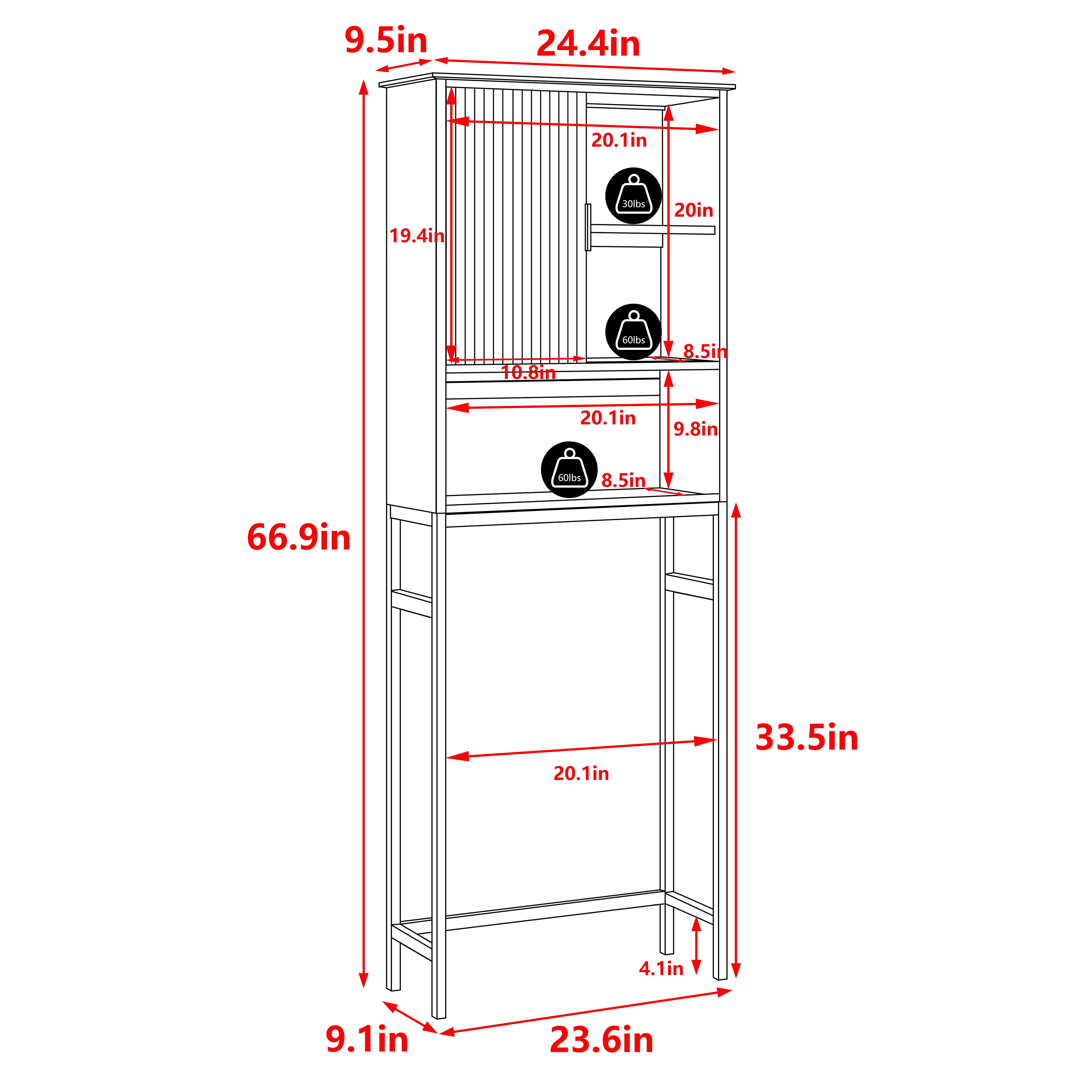 VEIKOUS Bamboo Fluted Over-The-Toilet Storage Cabinet Space Saving Bathroom Organizer w/ Shelves and Cupboard, Natural