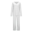 thumbnail image 4 of UJNDER Women's Two Piece Pullover Sweater Set Oversized V Neck Tops Wide Leg Long Pants Tracksuit Outfit Pant Suits for Women White M, 4 of 8